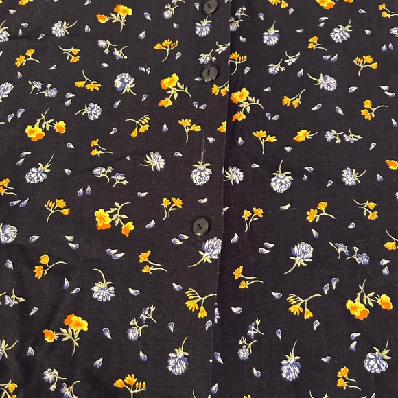 Vintage Entirely Handmade Navy Blue Floral Midi Skirt with Full Button Front - Picture 2 of 3